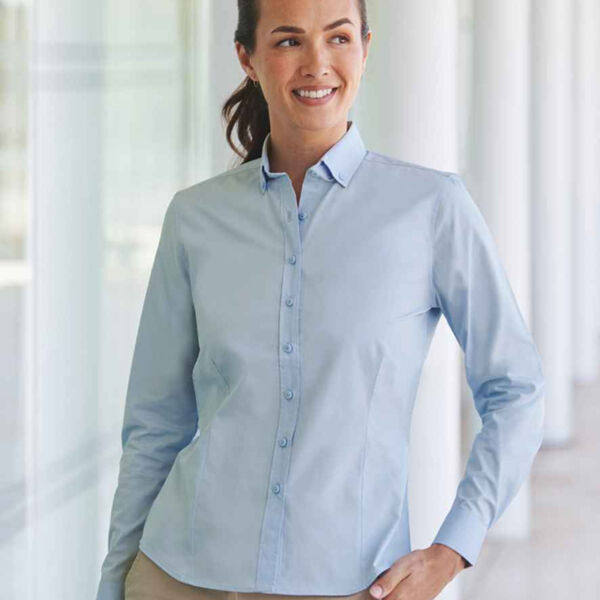 Henbury Ladies Long Sleeved Cotton Feel Coolplus® Shirt Thumbnail