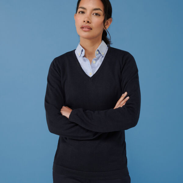 Henbury Ladies Lightweight Cotton Acrylic V Neck Sweater Thumbnail